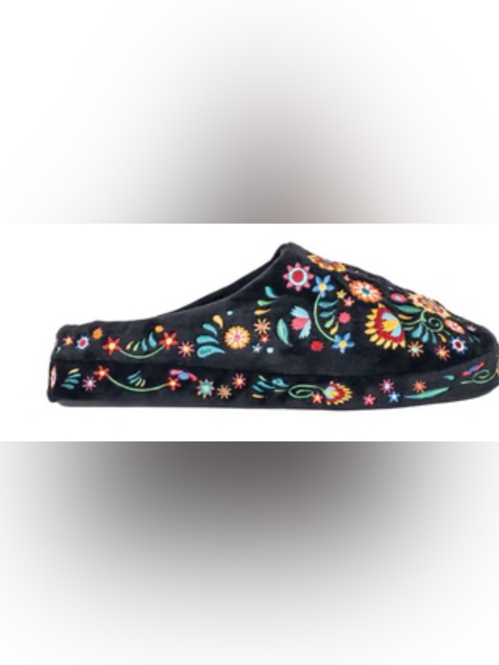 Black Embroidered Floral Slip-On Slippers for Women - Picture 4 of 12